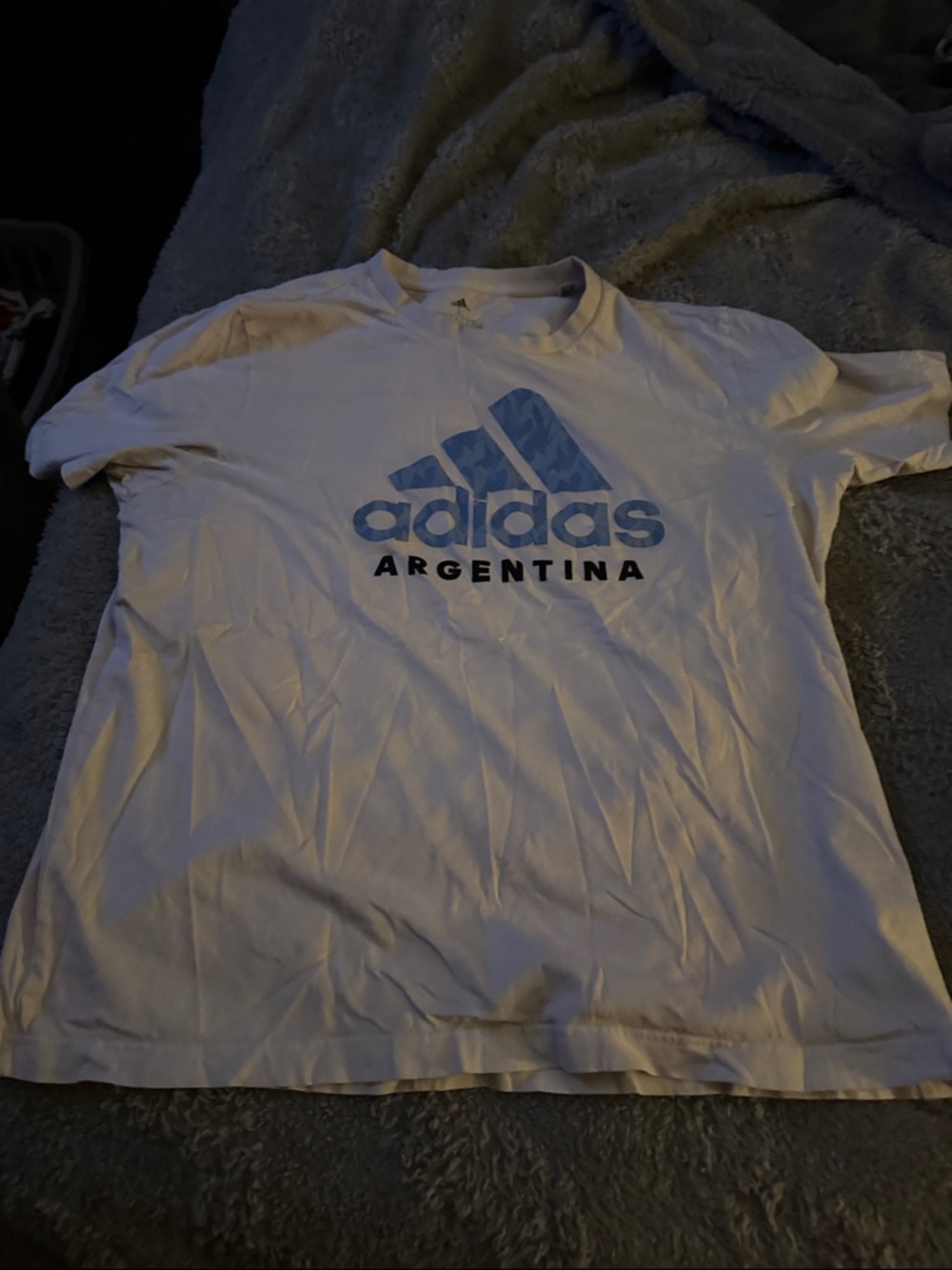 adidas White Short Sleeve Argentina Logo Tee with Blue Graphic